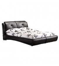 Grande Leatherette upholstery Bed Frame With Crystal Tufting Headboard in Black Colour with Sturdy Legs